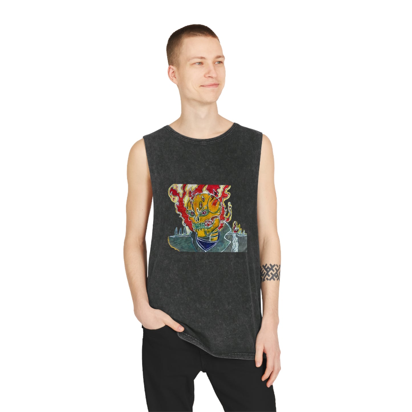 Skeleton On Fire Unisex Stonewash Tank Top