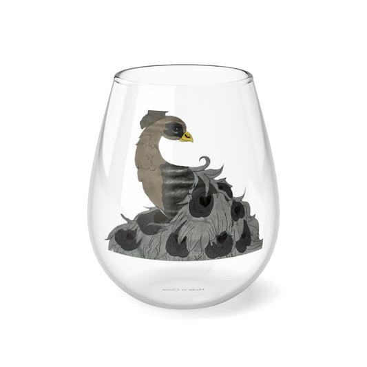 Fancy Peacock Stemless Wine Glass, 11.75oz