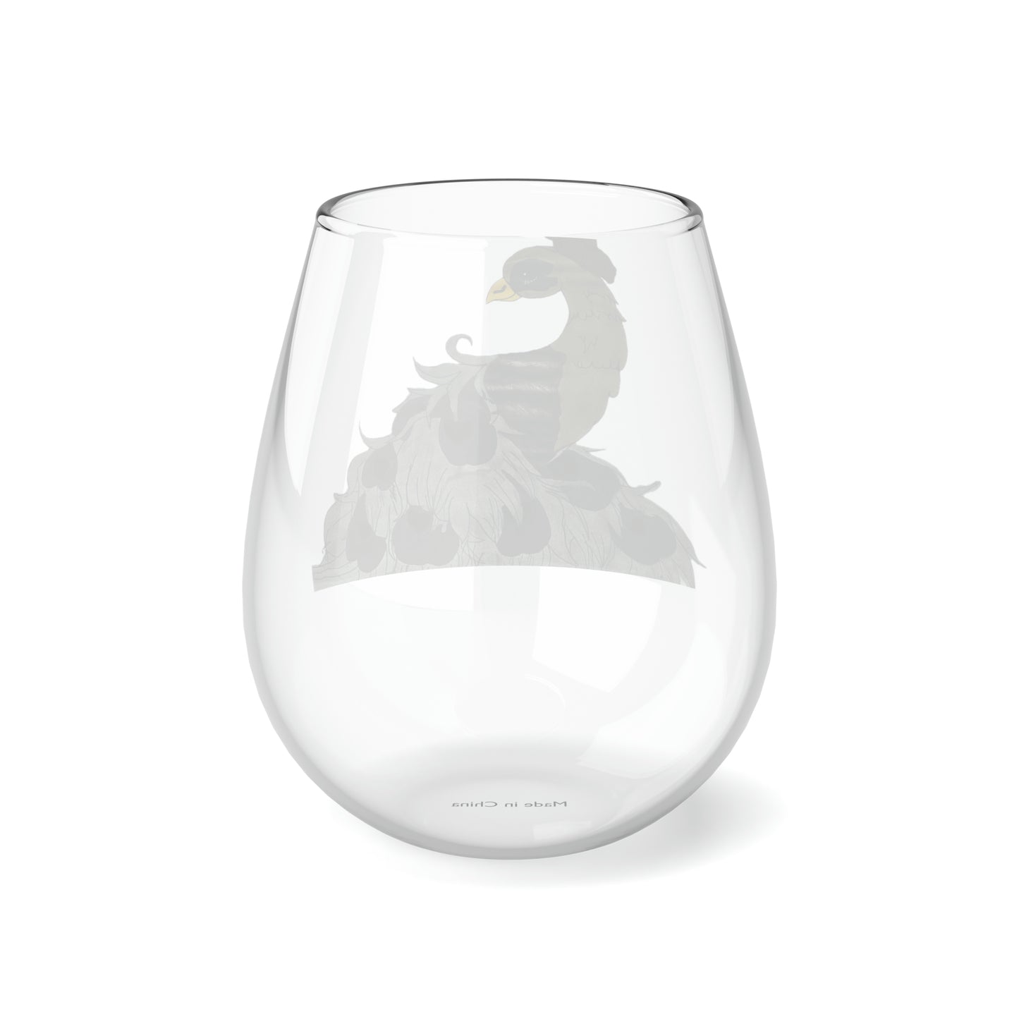 Fancy Peacock Stemless Wine Glass, 11.75oz