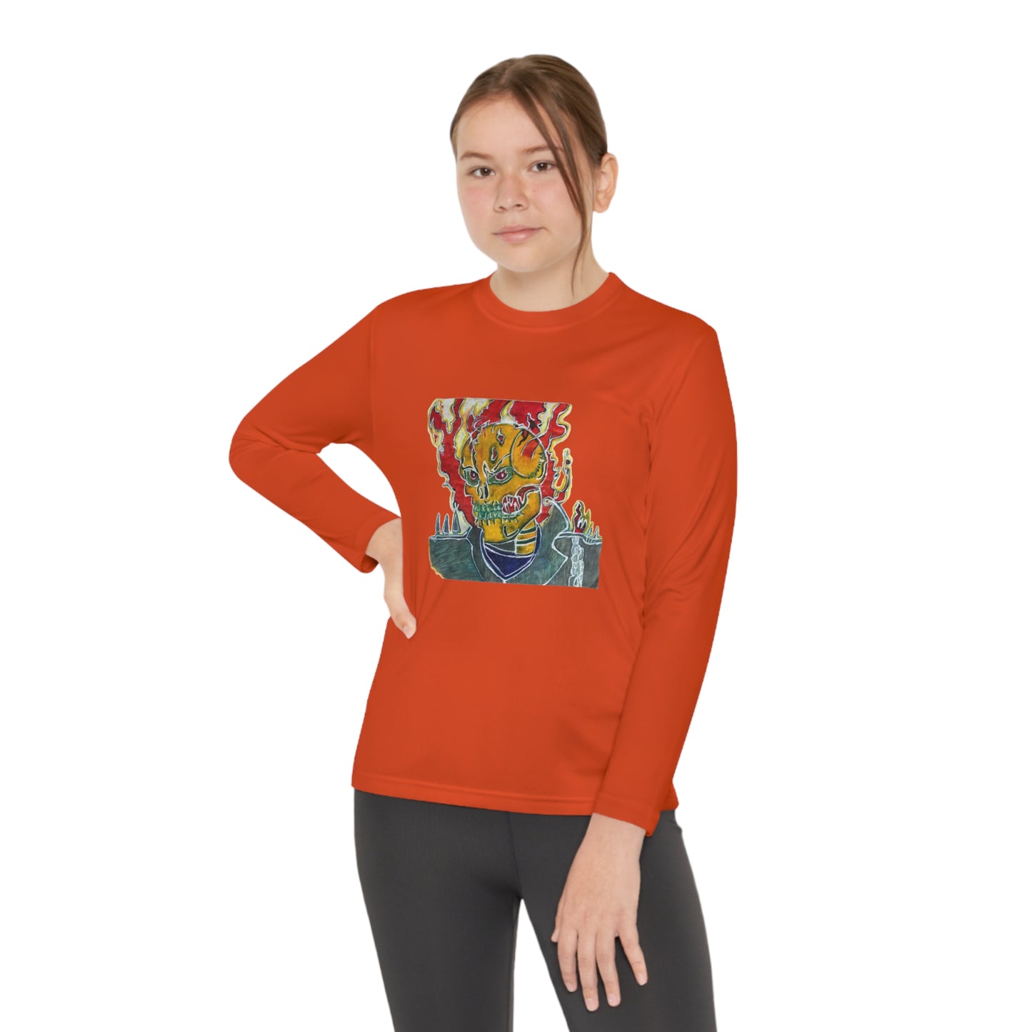 Skeleton On Fire Youth Long Sleeve Competitor Tee