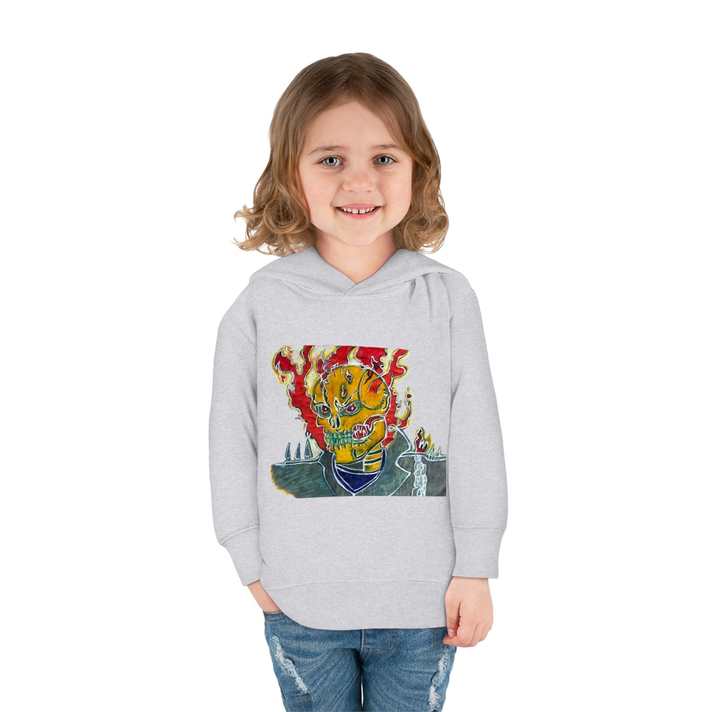 Skeleton On Fire Toddler Pullover Fleece Hoodie