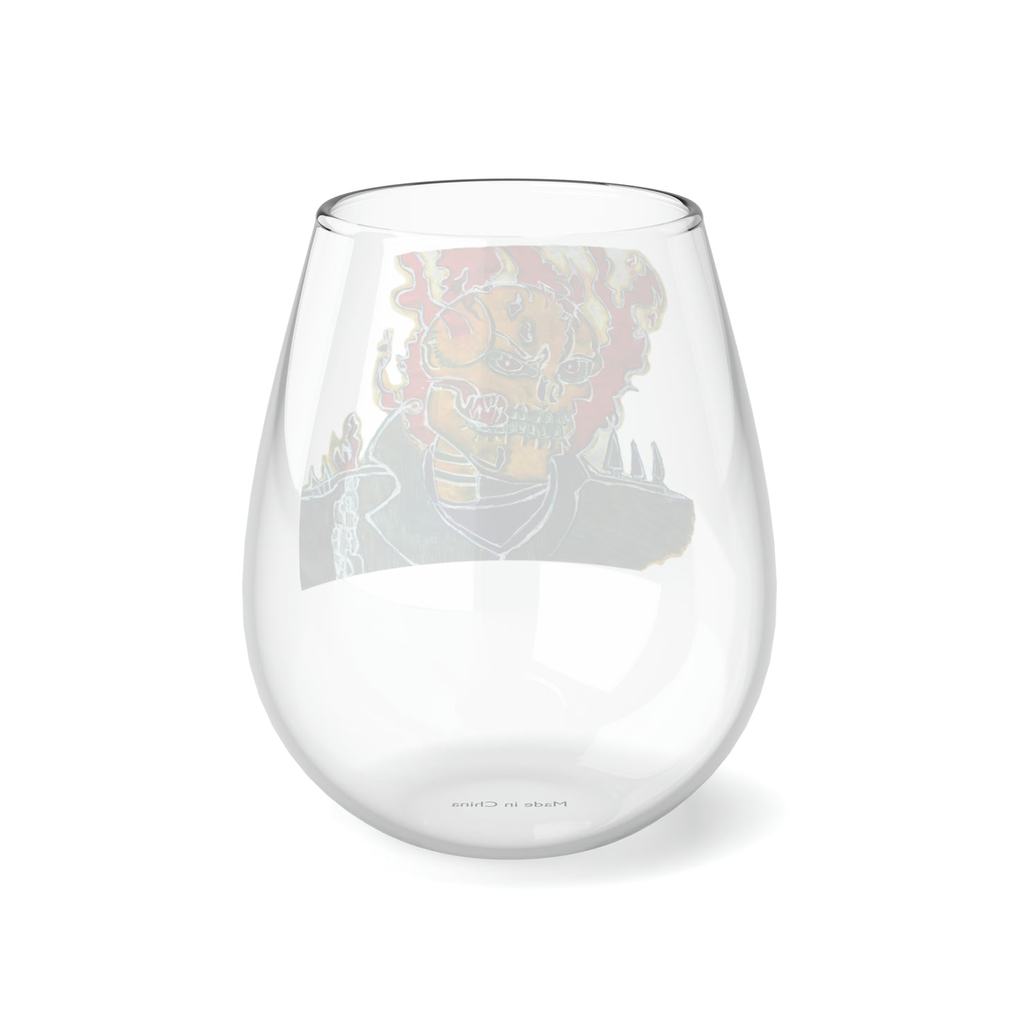 Skeleton On Fire Stemless Wine Glass, 11.75oz