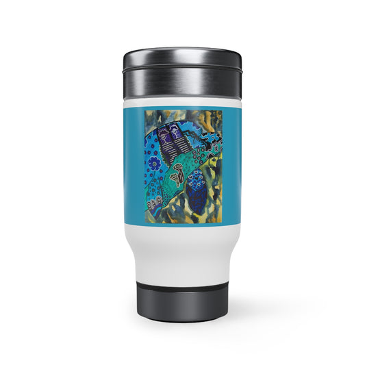 Psychedelic Sea Turtle Stainless Steel Travel Mug with Handle, 14oz