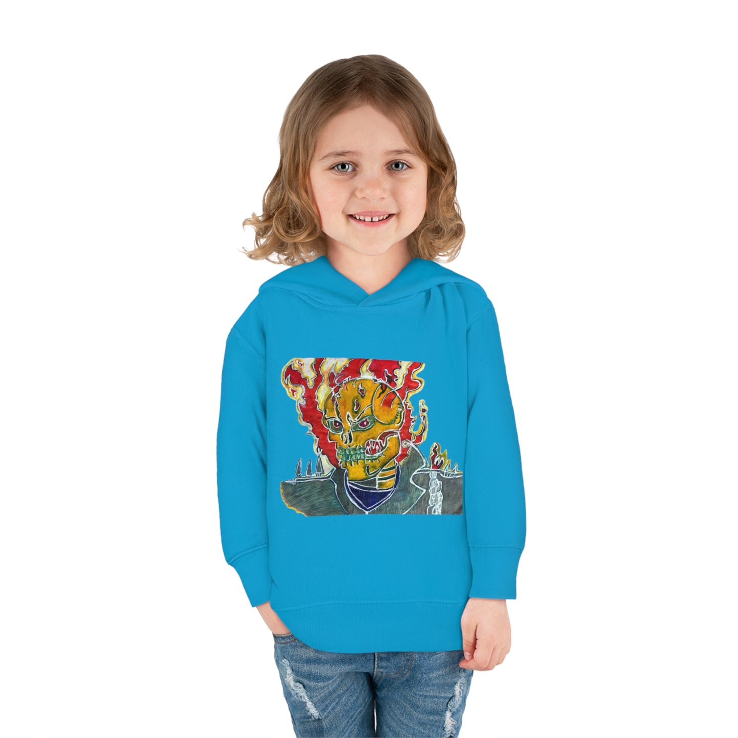 Skeleton On Fire Toddler Pullover Fleece Hoodie