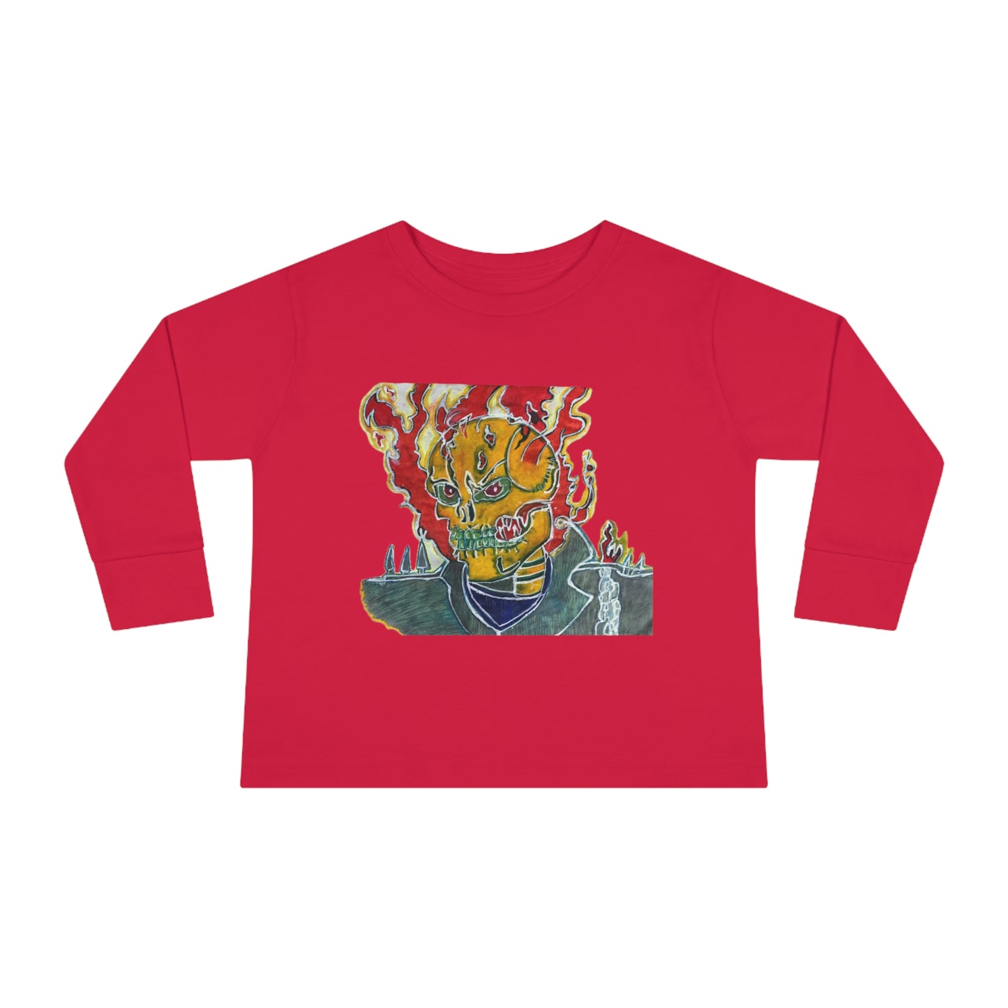 Skeleton On Fire Toddler Long Sleeve Tee