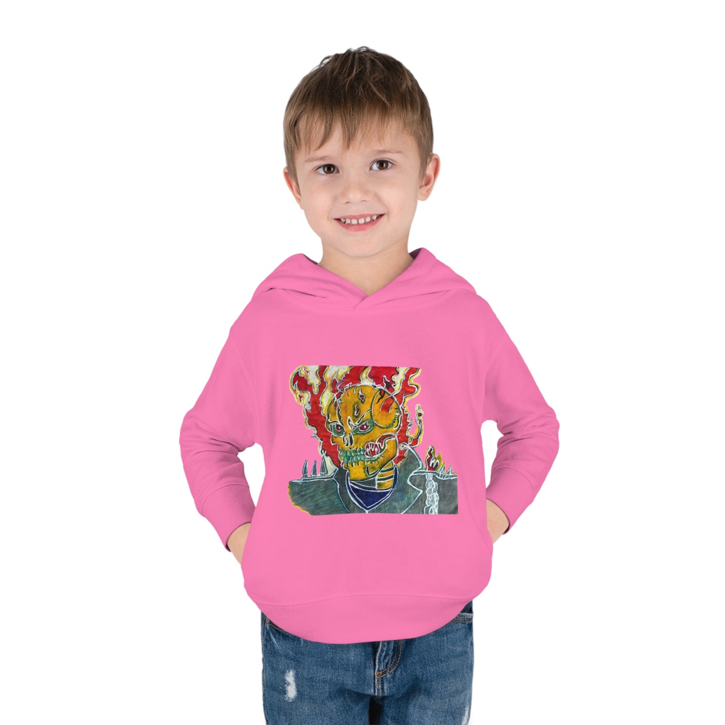 Skeleton On Fire Toddler Pullover Fleece Hoodie