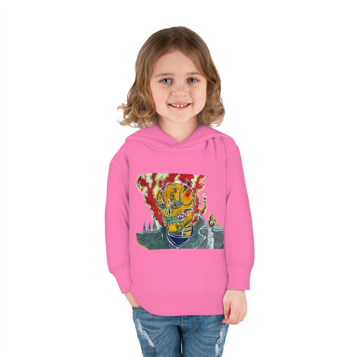 Skeleton On Fire Toddler Pullover Fleece Hoodie