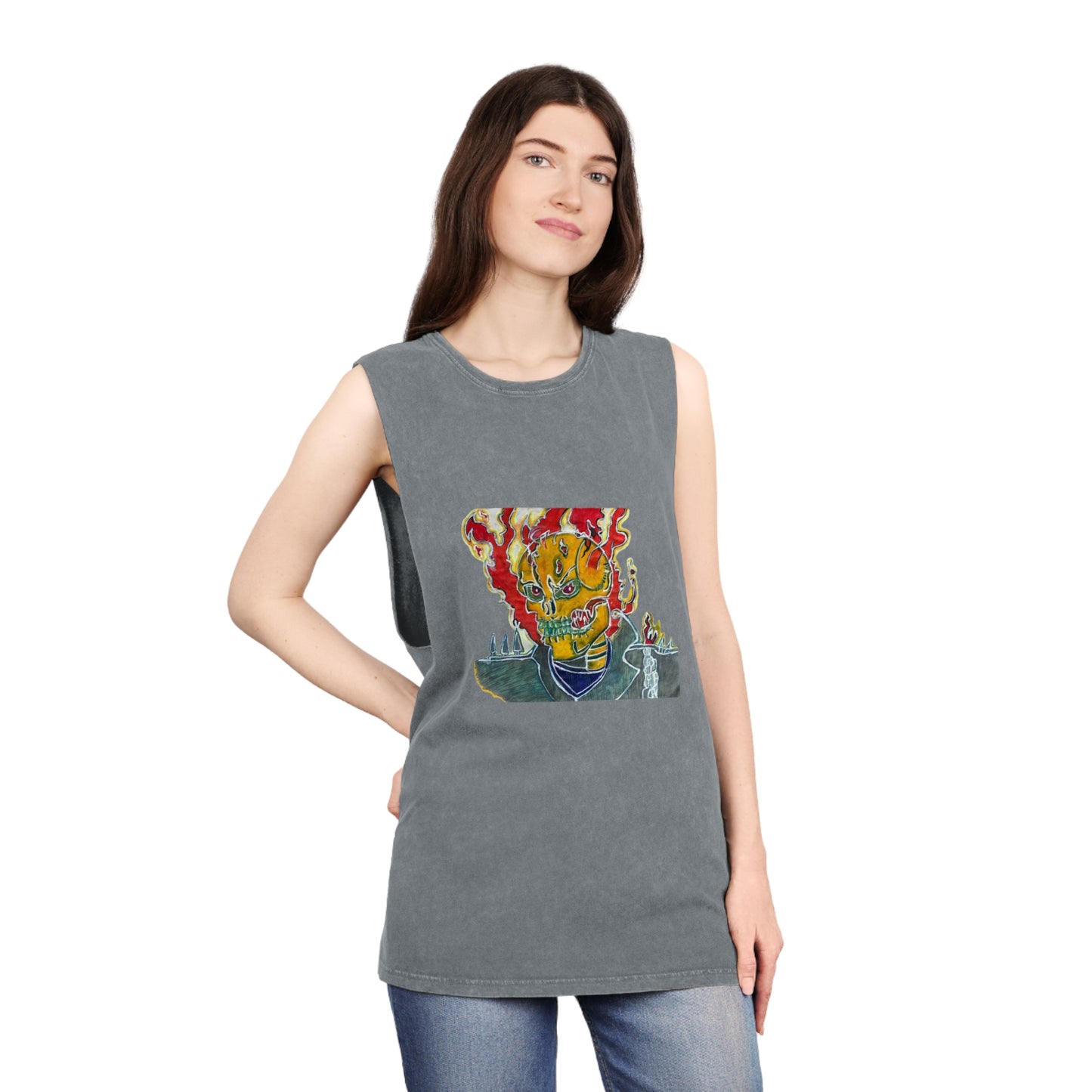 Skeleton On Fire Unisex Stonewash Tank Top