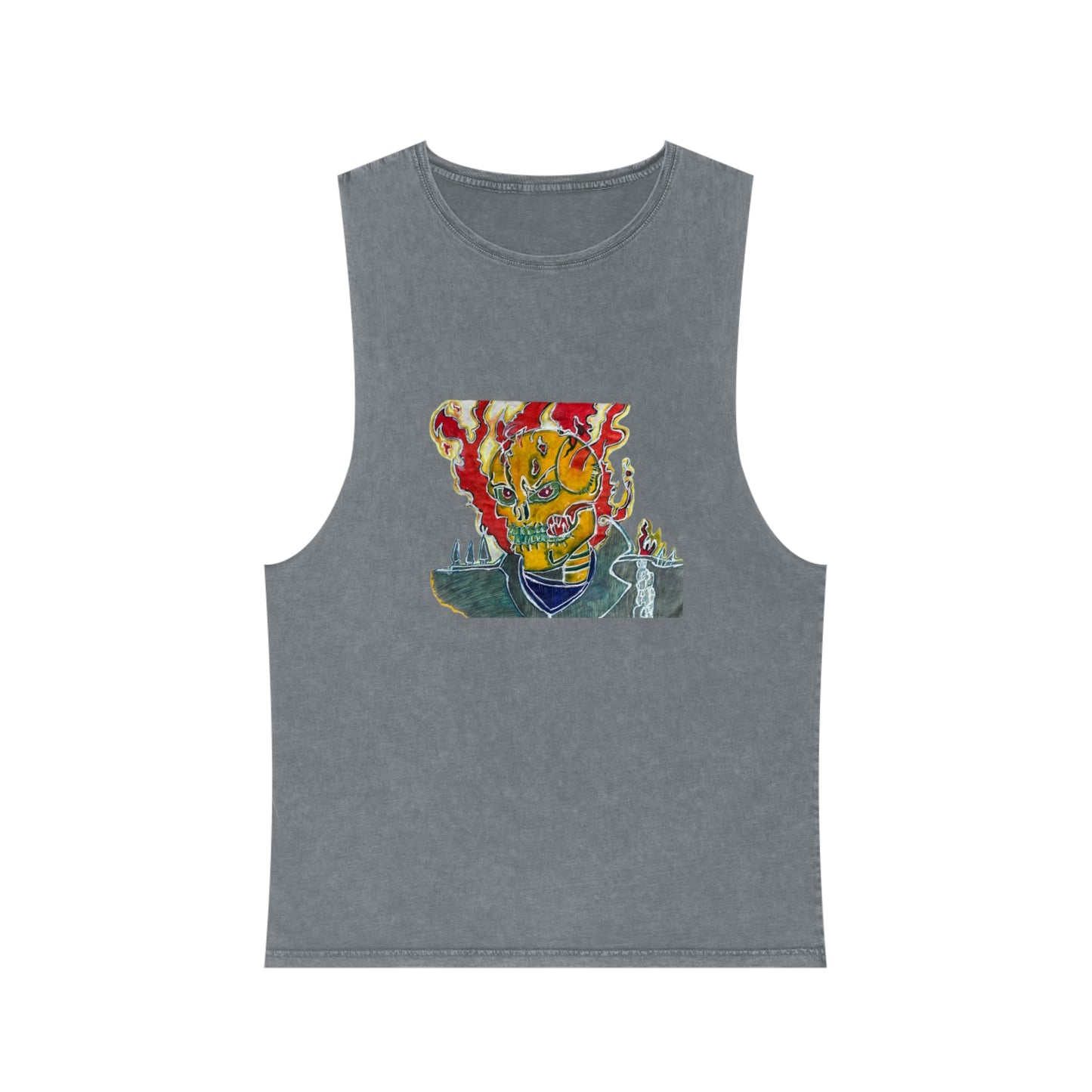 Skeleton On Fire Unisex Stonewash Tank Top