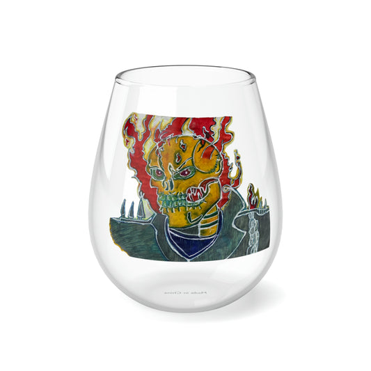 Skeleton On Fire Stemless Wine Glass, 11.75oz