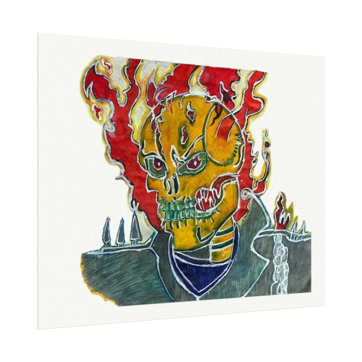 Skeleton On Fire Textured Watercolor Matte Posters