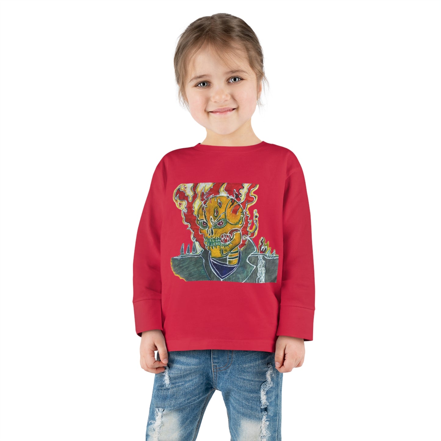 Skeleton On Fire Toddler Long Sleeve Tee