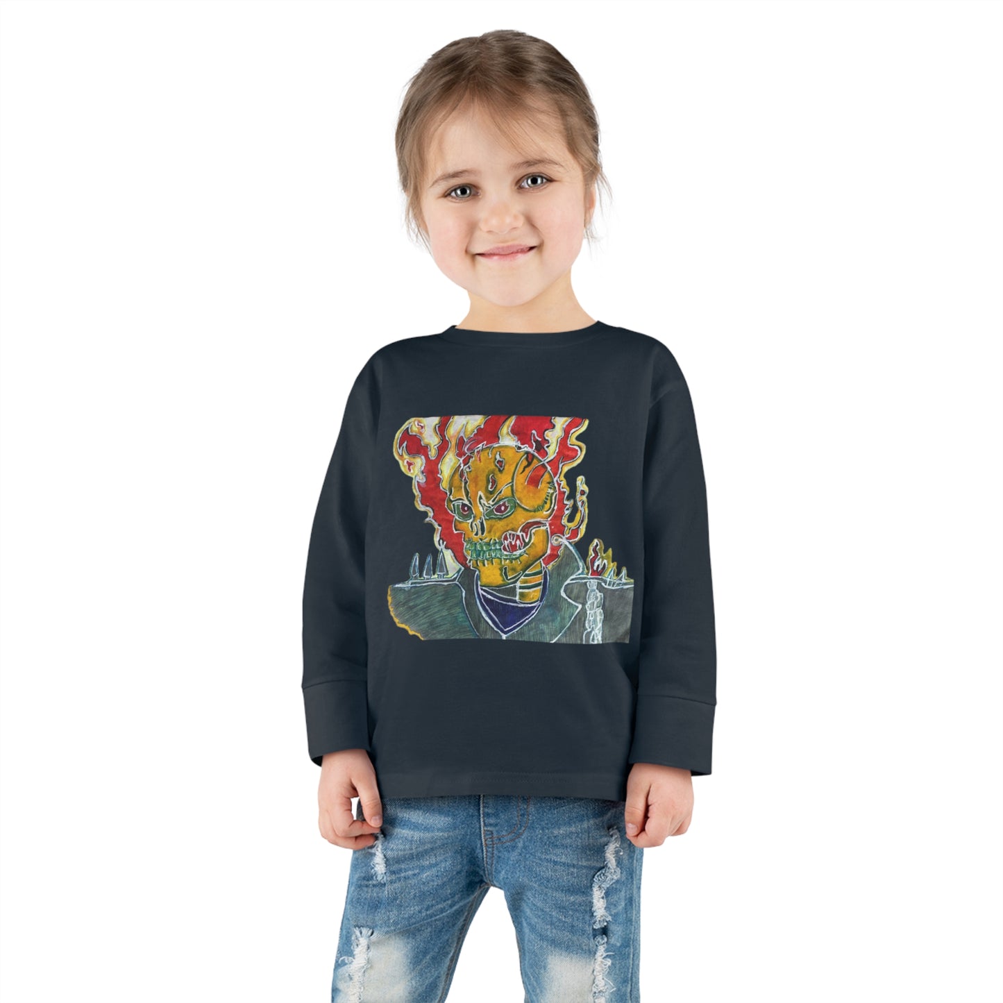 Skeleton On Fire Toddler Long Sleeve Tee