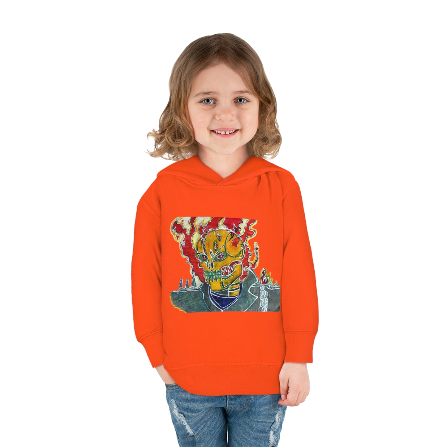 Skeleton On Fire Toddler Pullover Fleece Hoodie