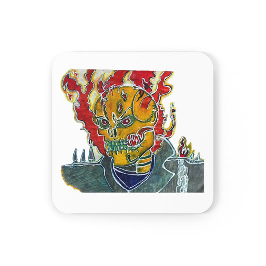 Skeleton On Fire Corkwood Coaster Set