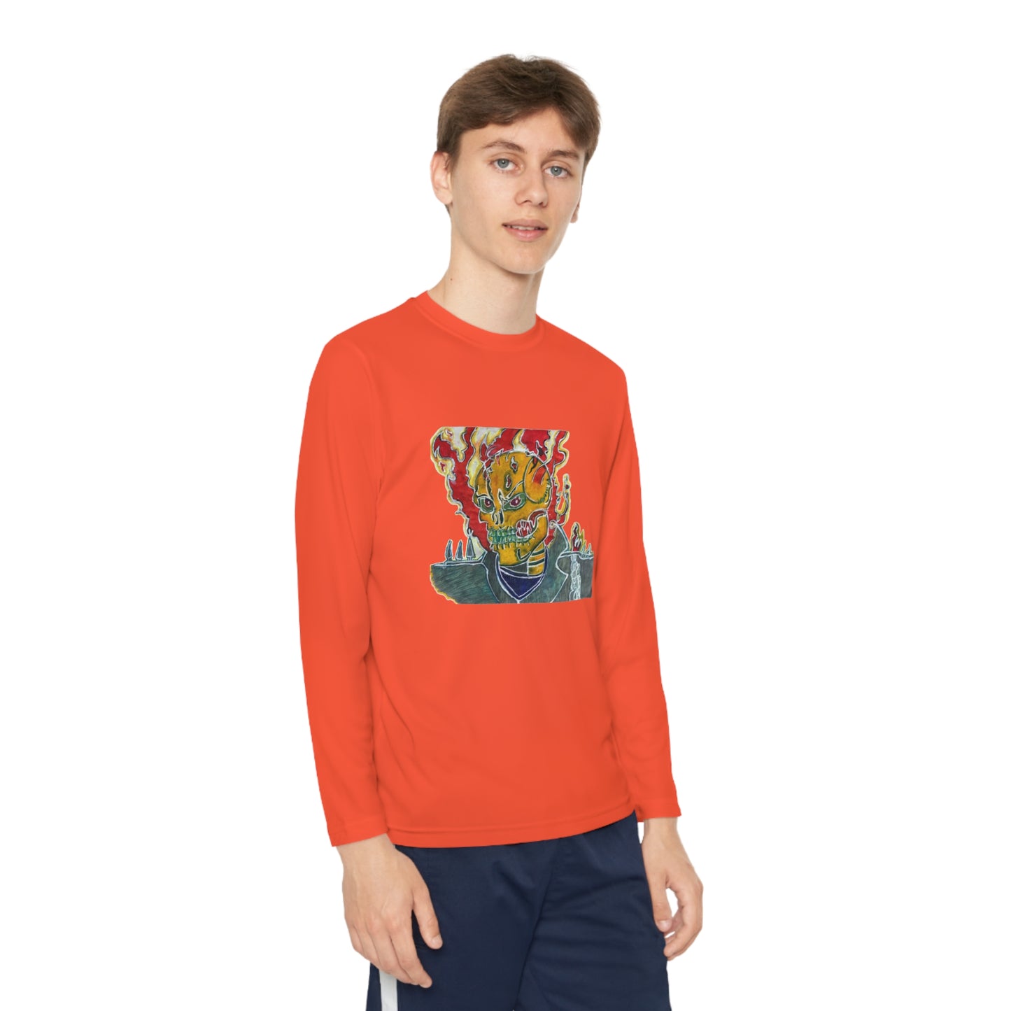 Skeleton On Fire Youth Long Sleeve Competitor Tee