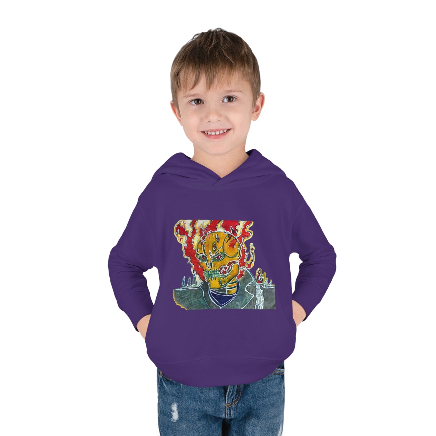 Skeleton On Fire Toddler Pullover Fleece Hoodie