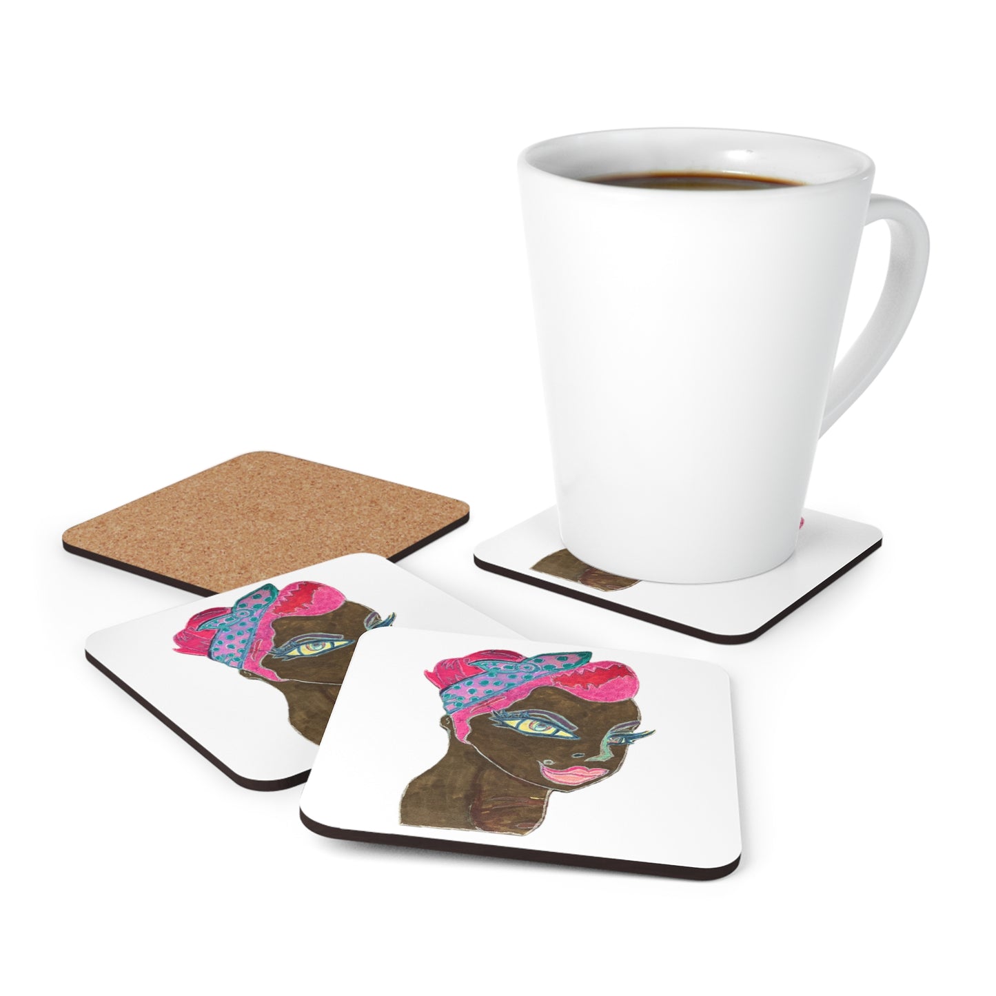 Folk Art Corkwood Coaster Set