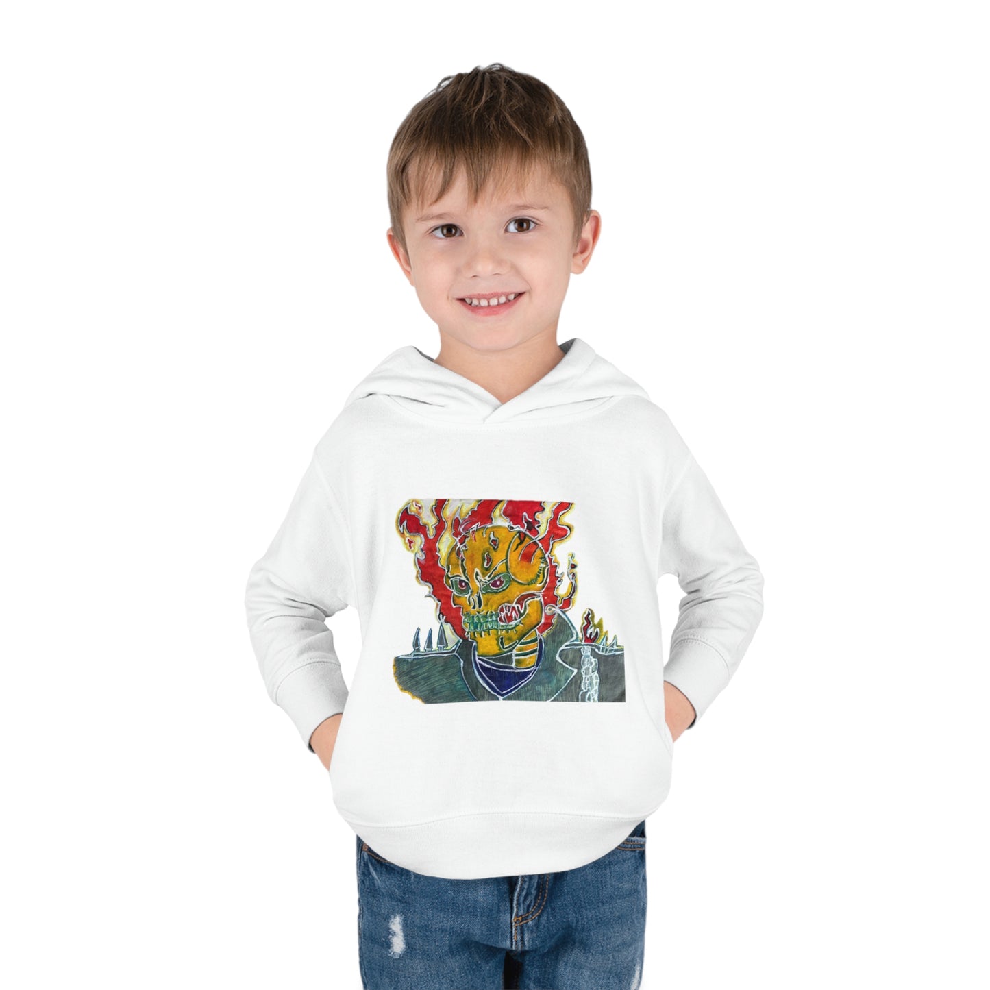 Skeleton On Fire Toddler Pullover Fleece Hoodie