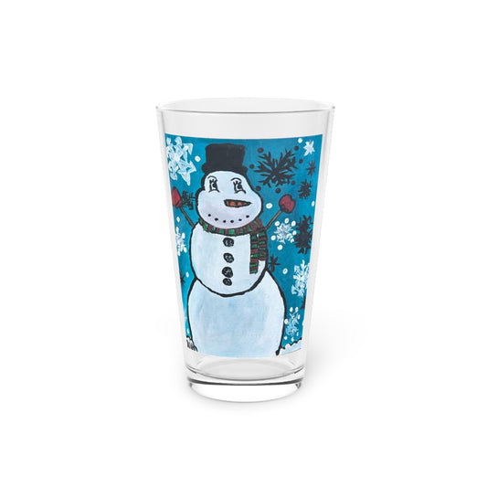Happy Snowman Pint Glass, 16oz