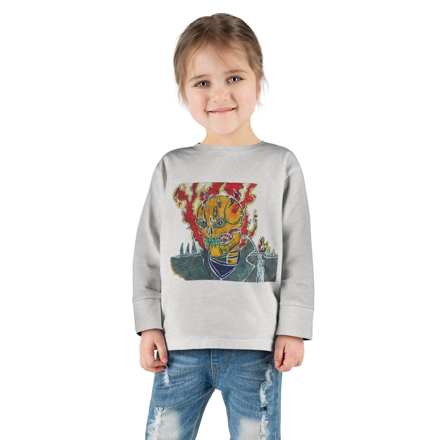 Skeleton On Fire Toddler Long Sleeve Tee