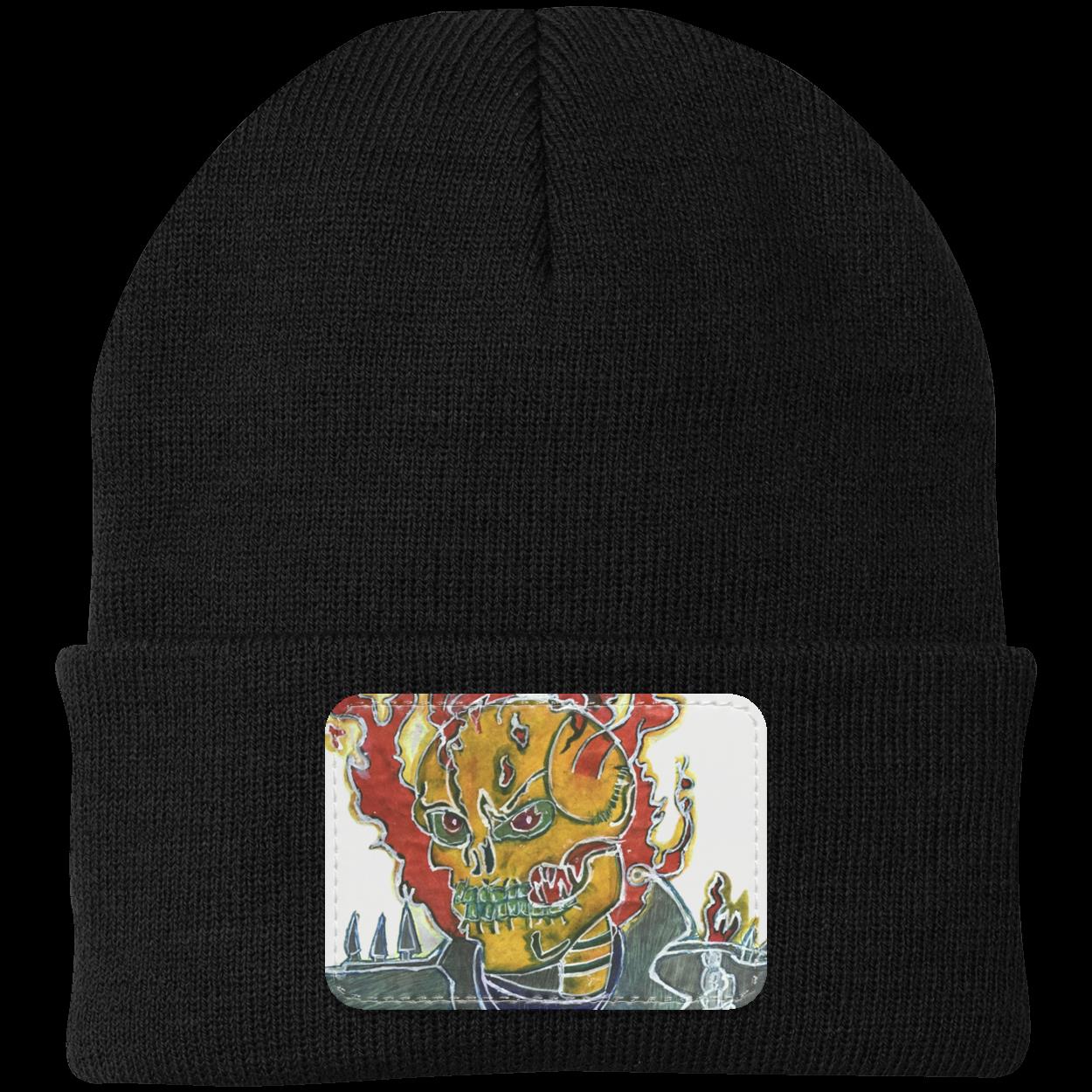 Skeleton On Fire Knit Cap