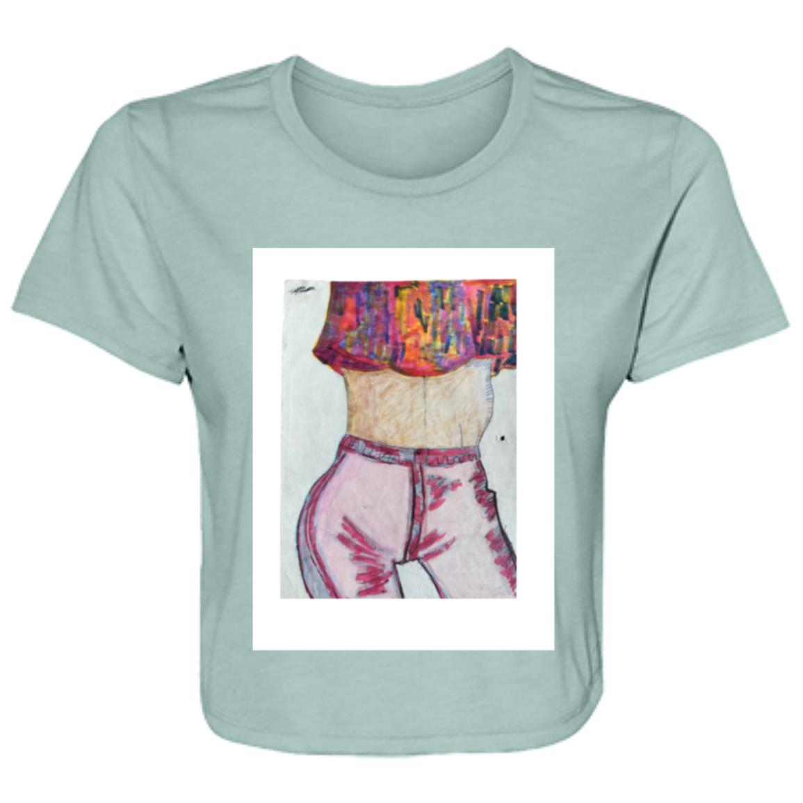 Ladies' Original Art Retro Flowy Cropped T-Shirt