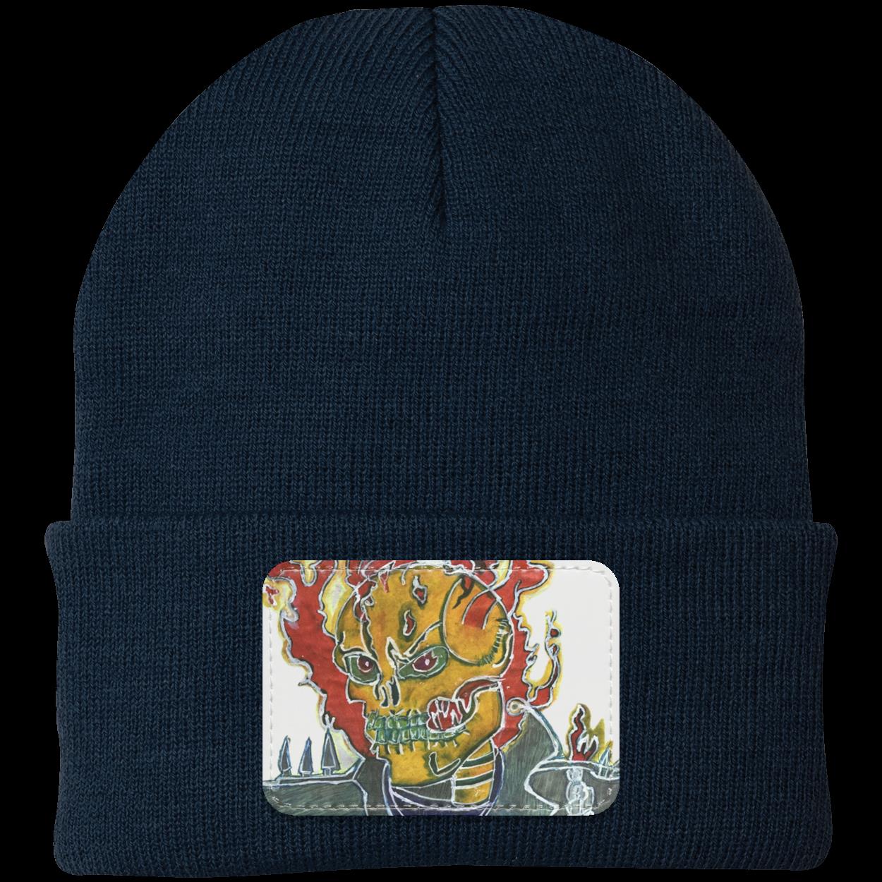 Skeleton On Fire Knit Cap