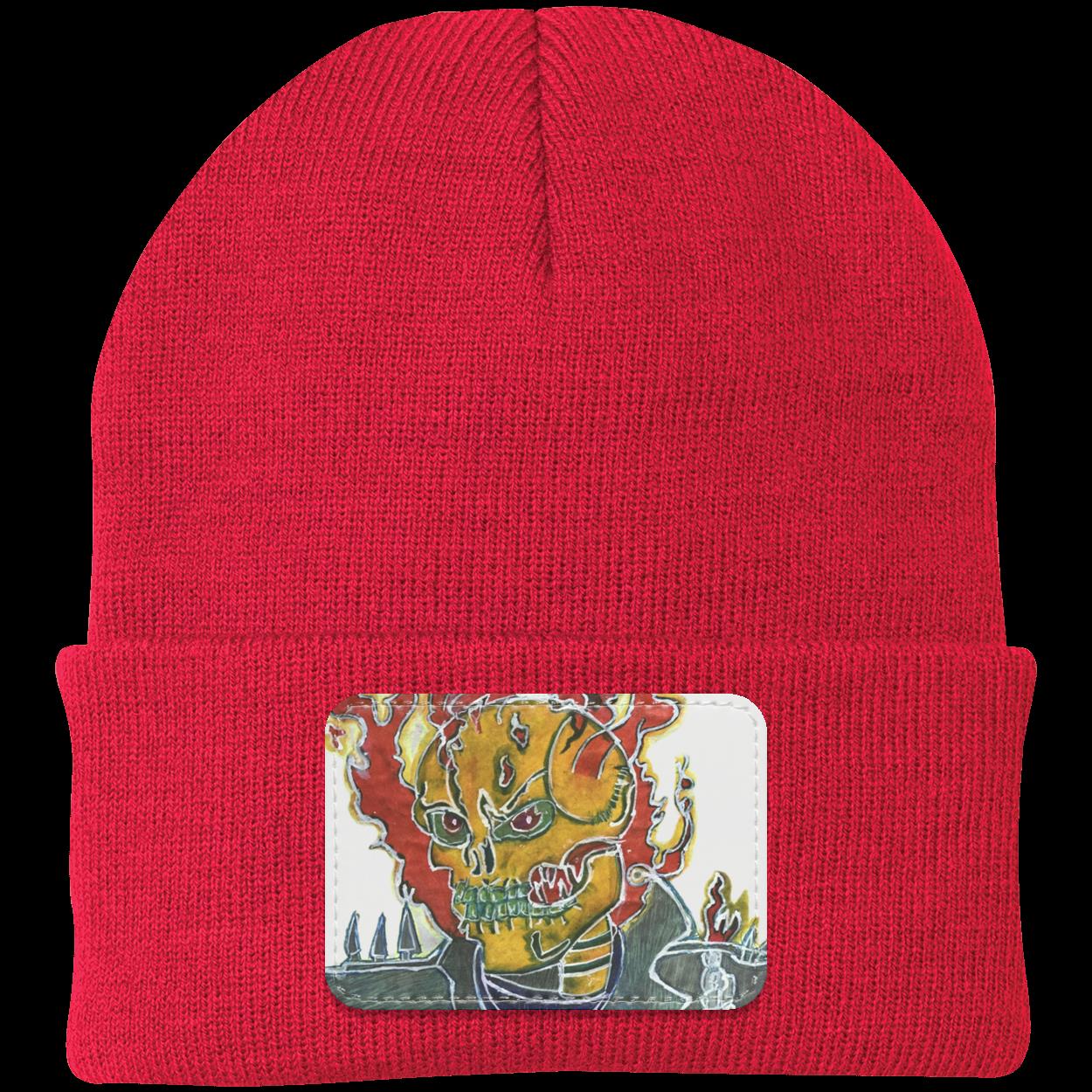 Skeleton On Fire Knit Cap