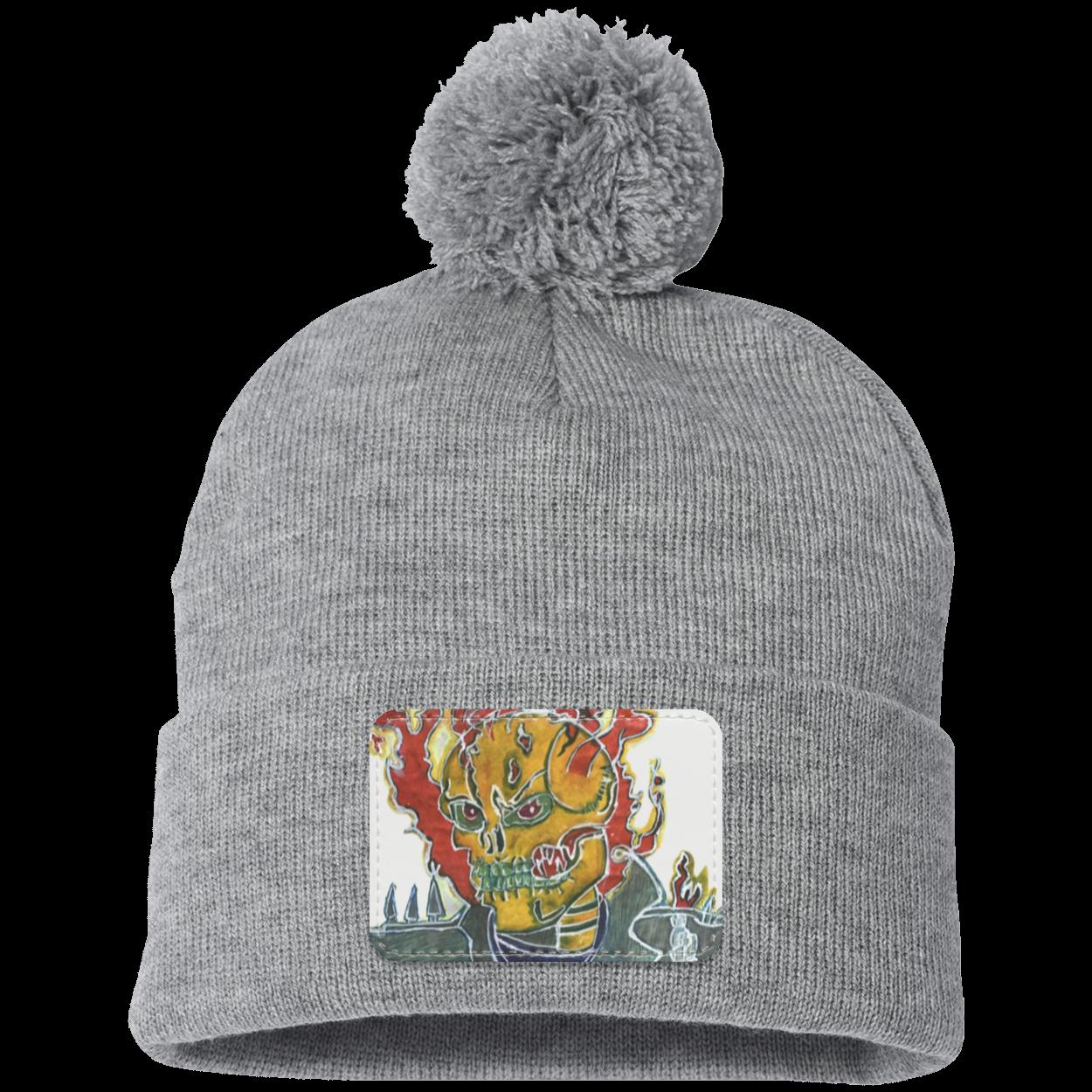 Skeleton On Fire Pom Pom Knit Cap