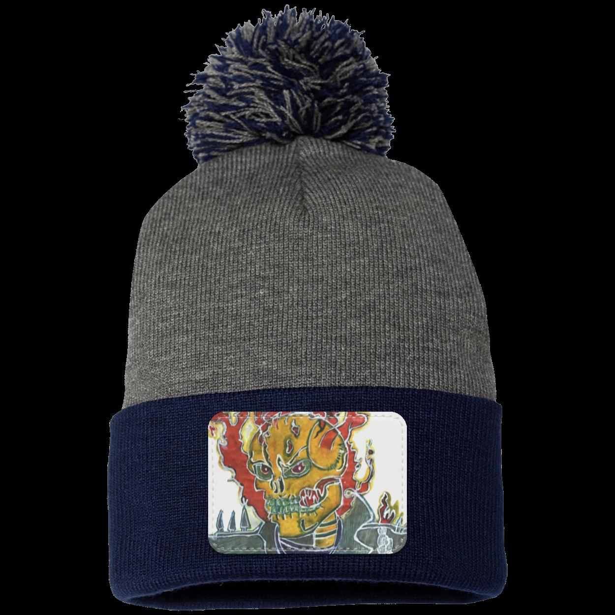 Skeleton On Fire Pom Pom Knit Cap