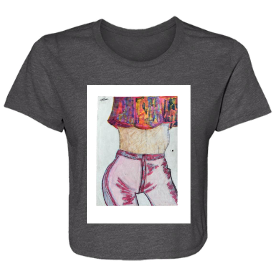 Ladies' Original Art Retro Flowy Cropped T-Shirt