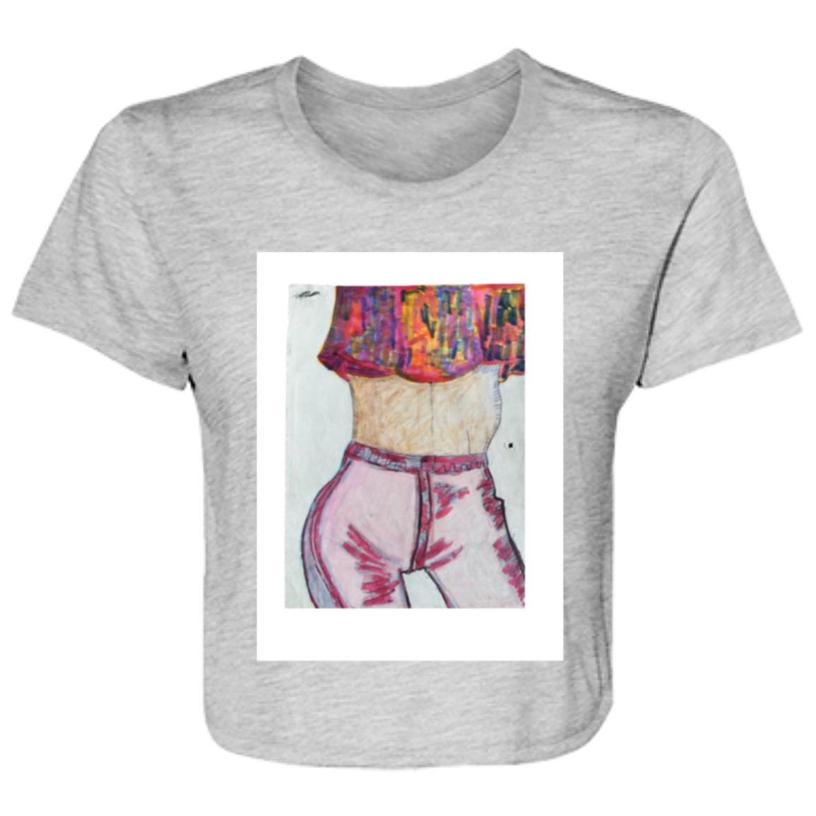 Ladies' Original Art Retro Flowy Cropped T-Shirt