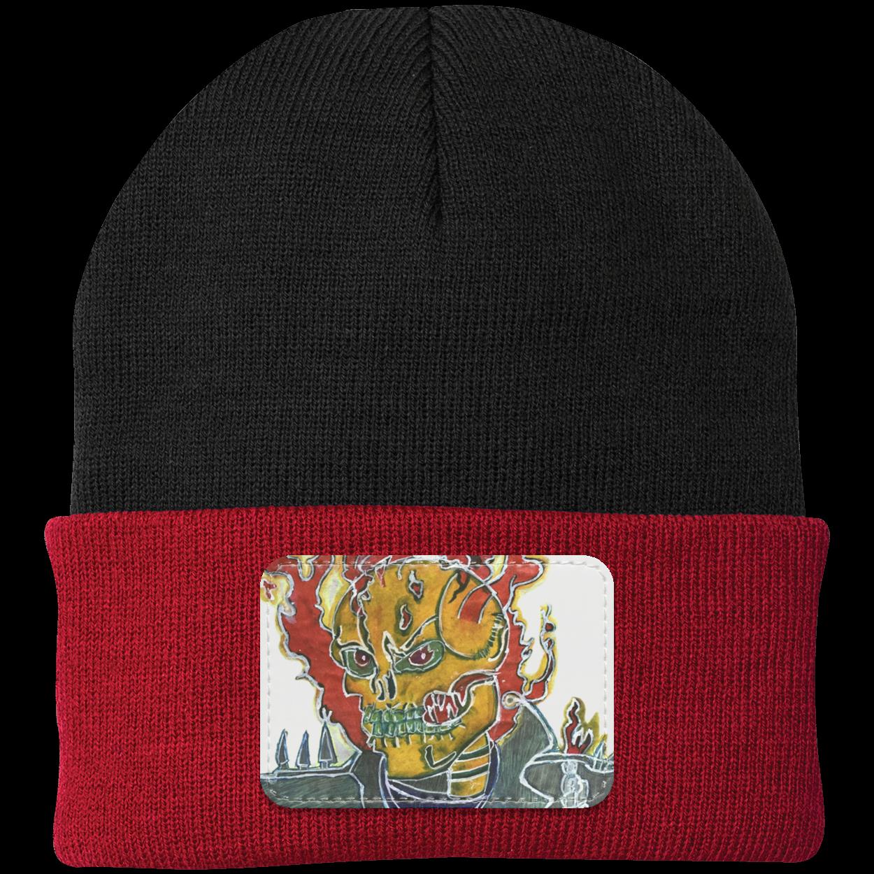 Skeleton On Fire Knit Cap