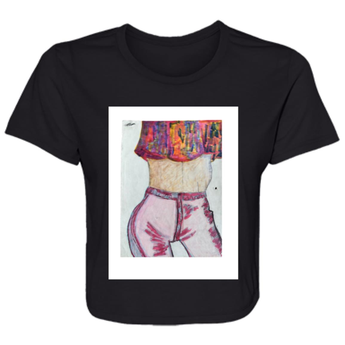 Ladies' Original Art Retro Flowy Cropped T-Shirt