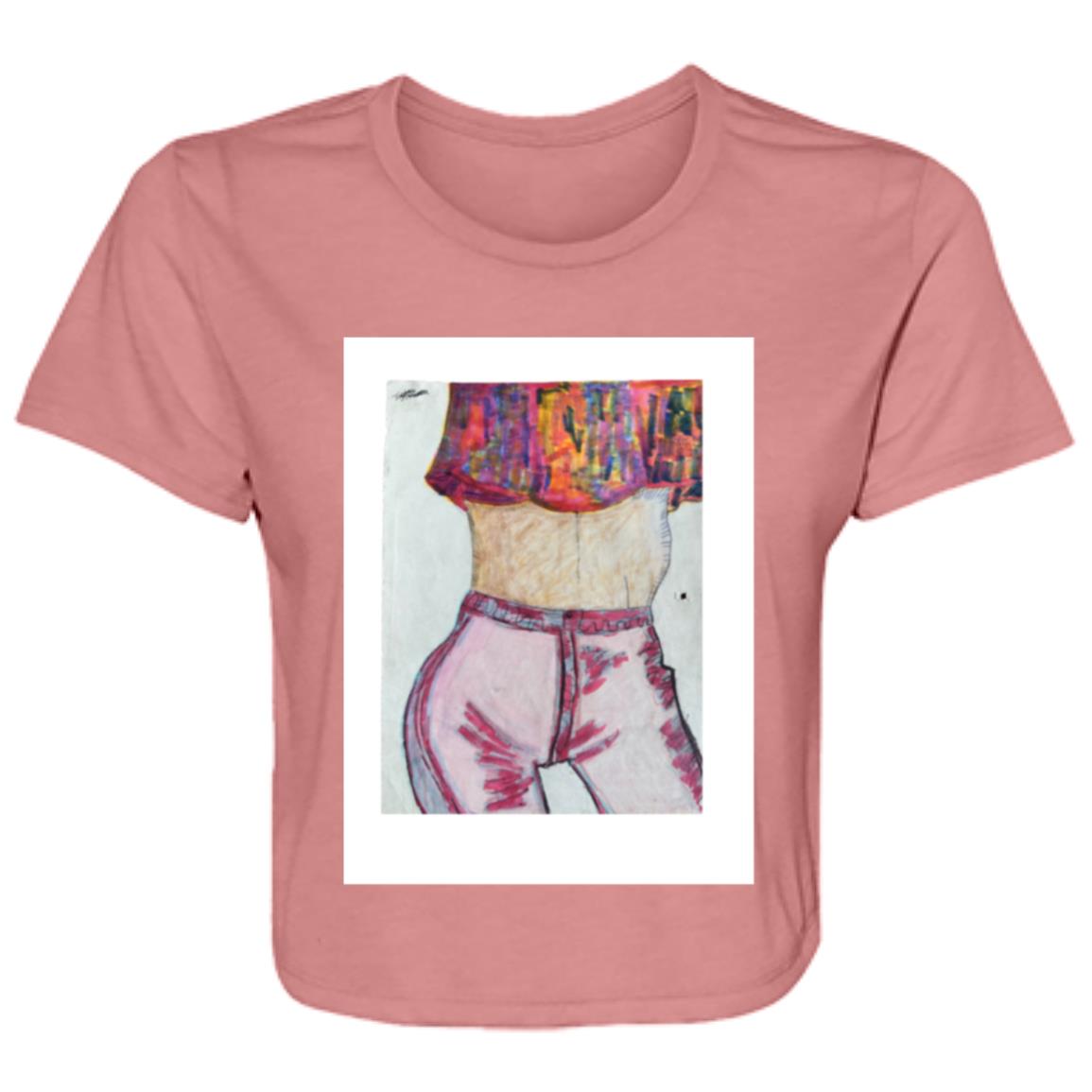 Ladies' Original Art Retro Flowy Cropped T-Shirt