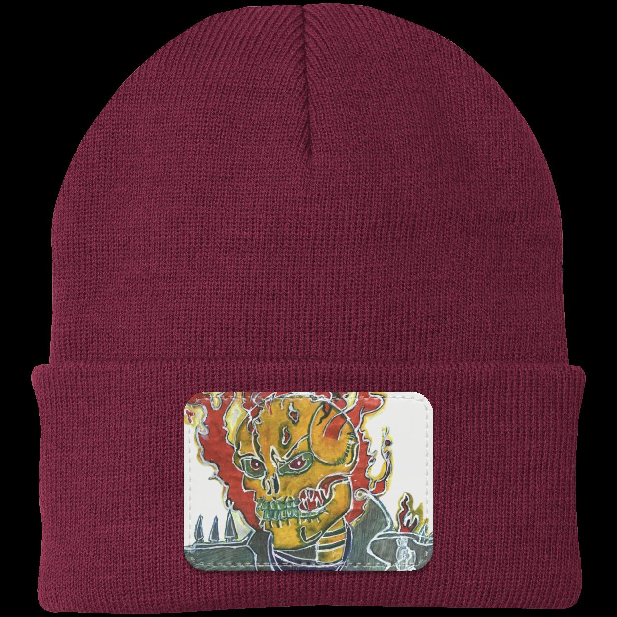 Skeleton On Fire Knit Cap