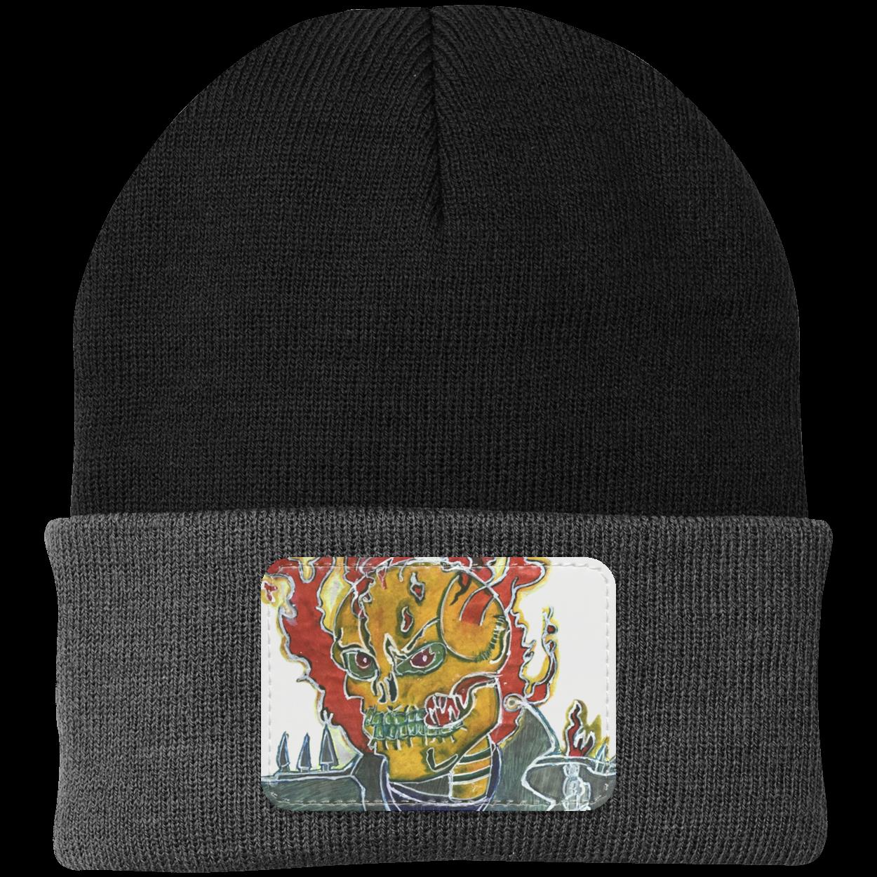 Skeleton On Fire Knit Cap