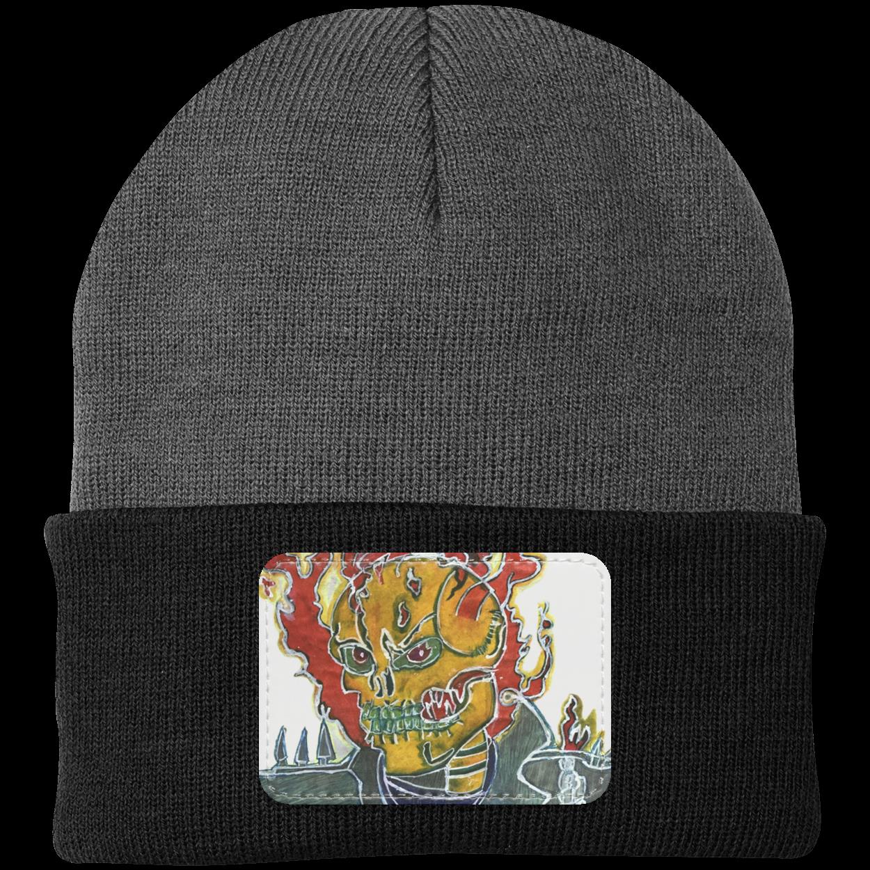 Skeleton On Fire Knit Cap