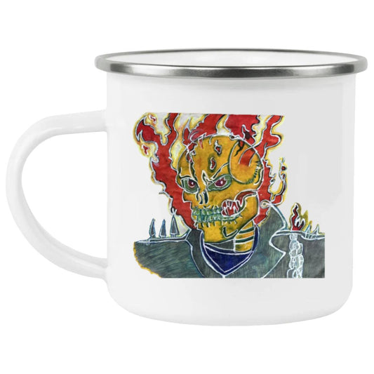 Skeleton On Fire Enamel Camping Mug