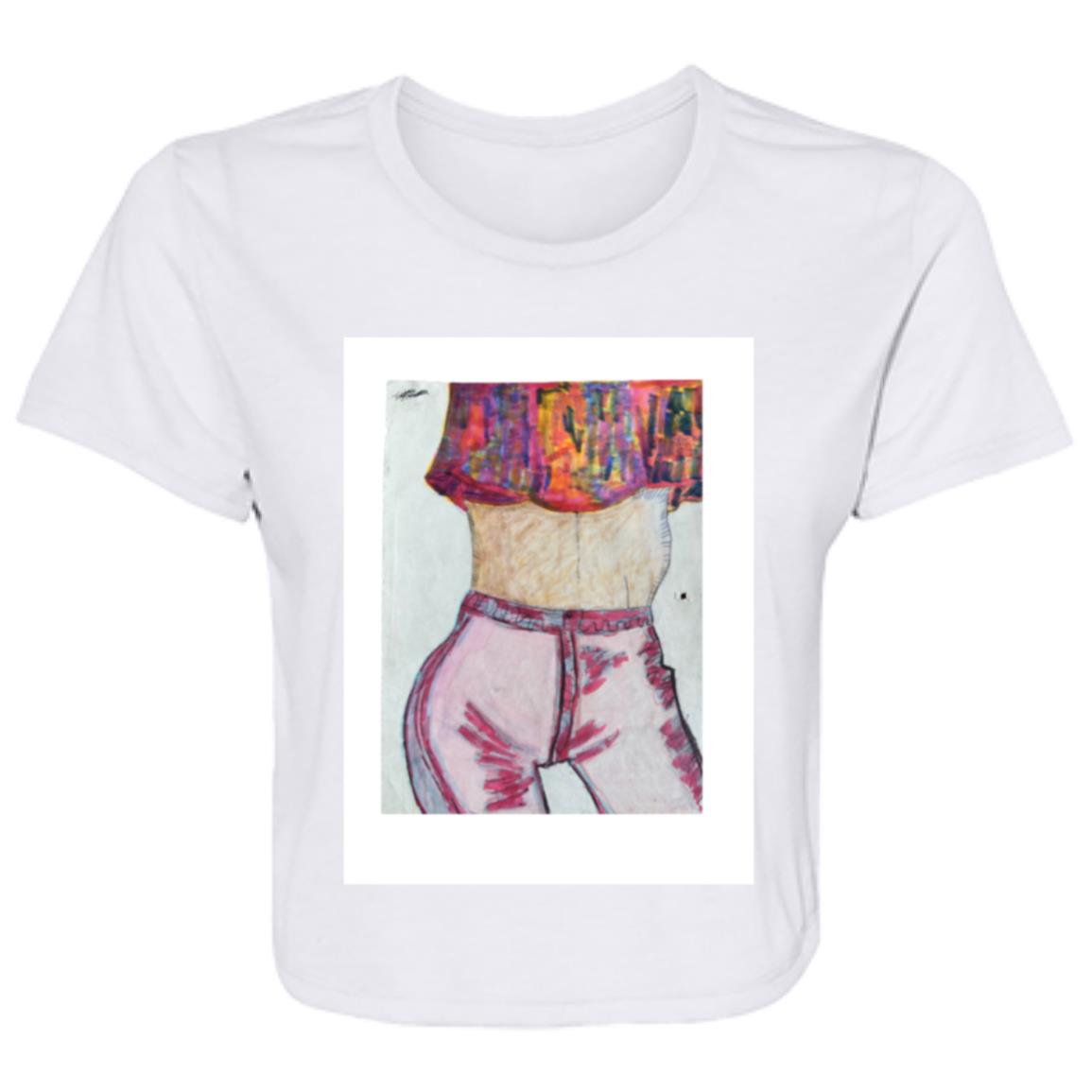 Ladies' Original Art Retro Flowy Cropped T-Shirt