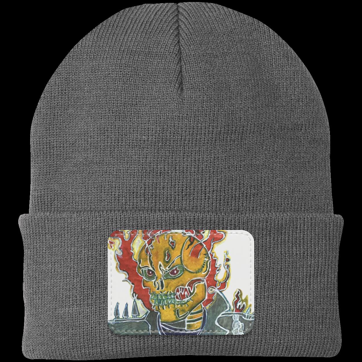 Skeleton On Fire Knit Cap