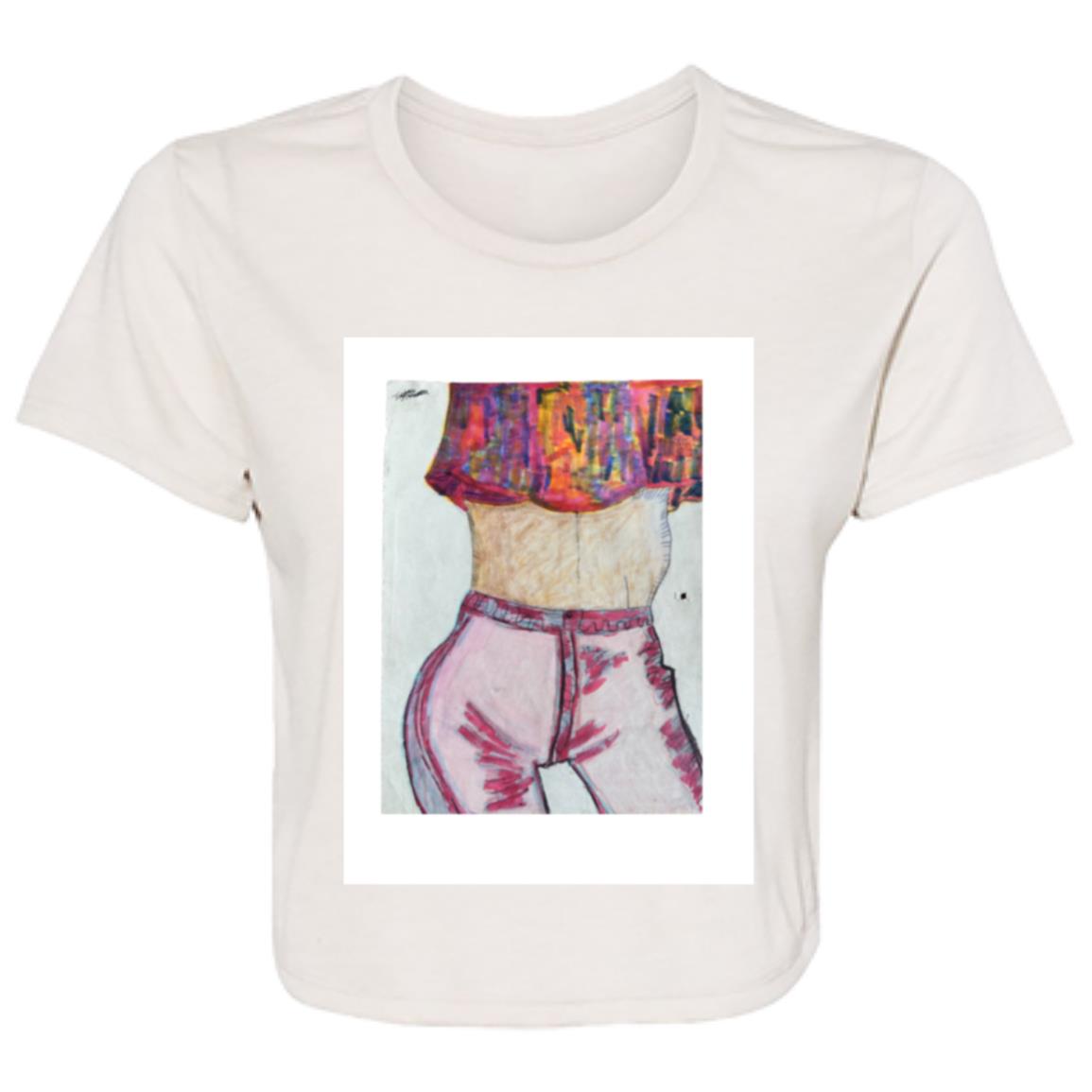 Ladies' Original Art Retro Flowy Cropped T-Shirt