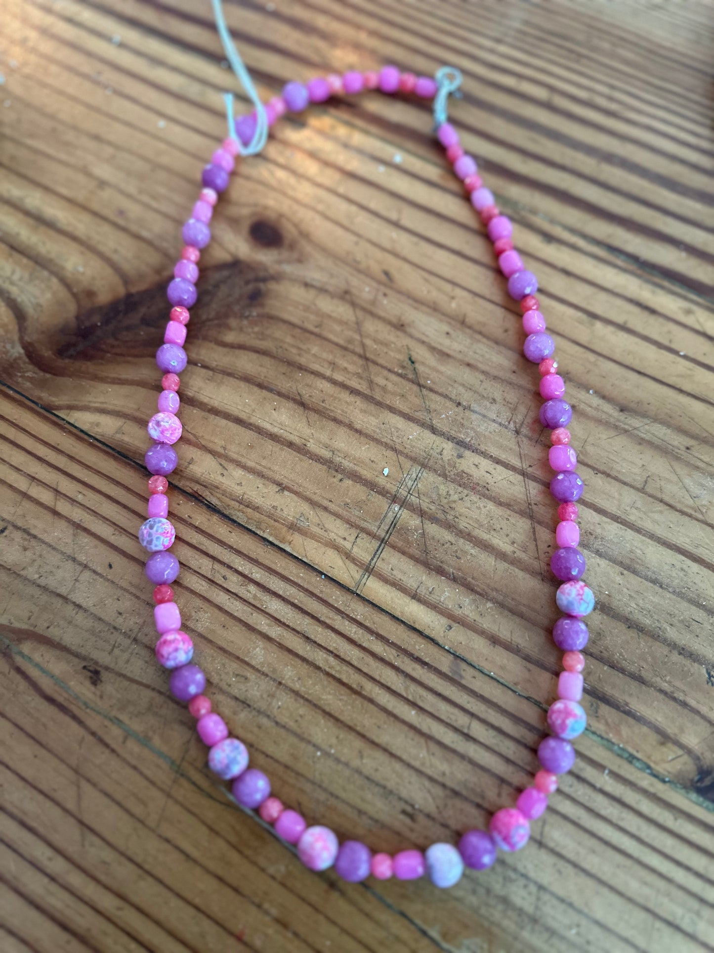 Pink Glass & Natural Stone Original Necklace Jewelry Designed by Taytem Barth