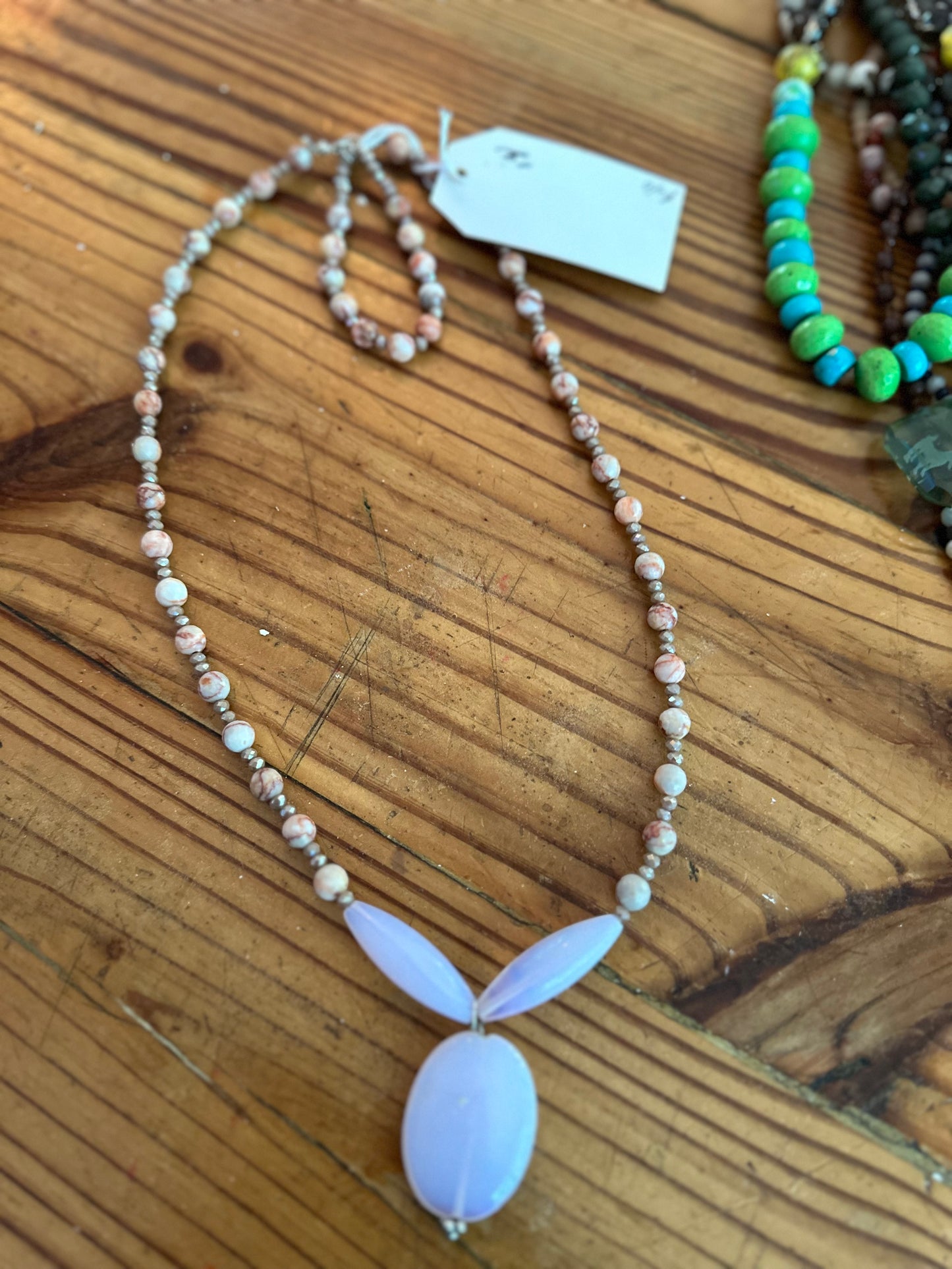 Quartz Medallion & Natural Stone Original Necklace & Matching Bracelet Jewelry Designed by Taytem Barth