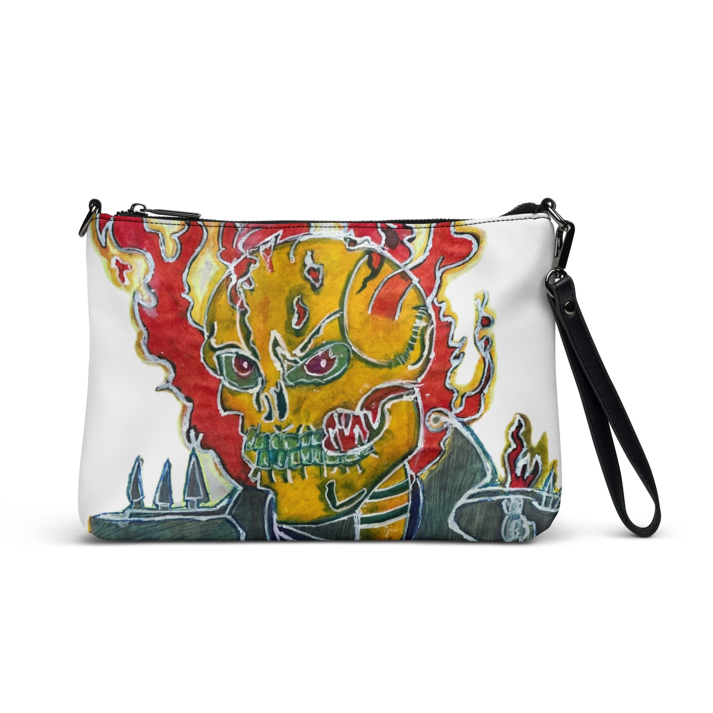 Skeleton On Fire Crossbody Bag Purse