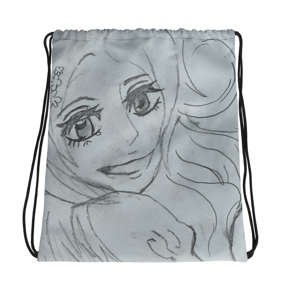 Anime Smiling Girl Drawstring Bag