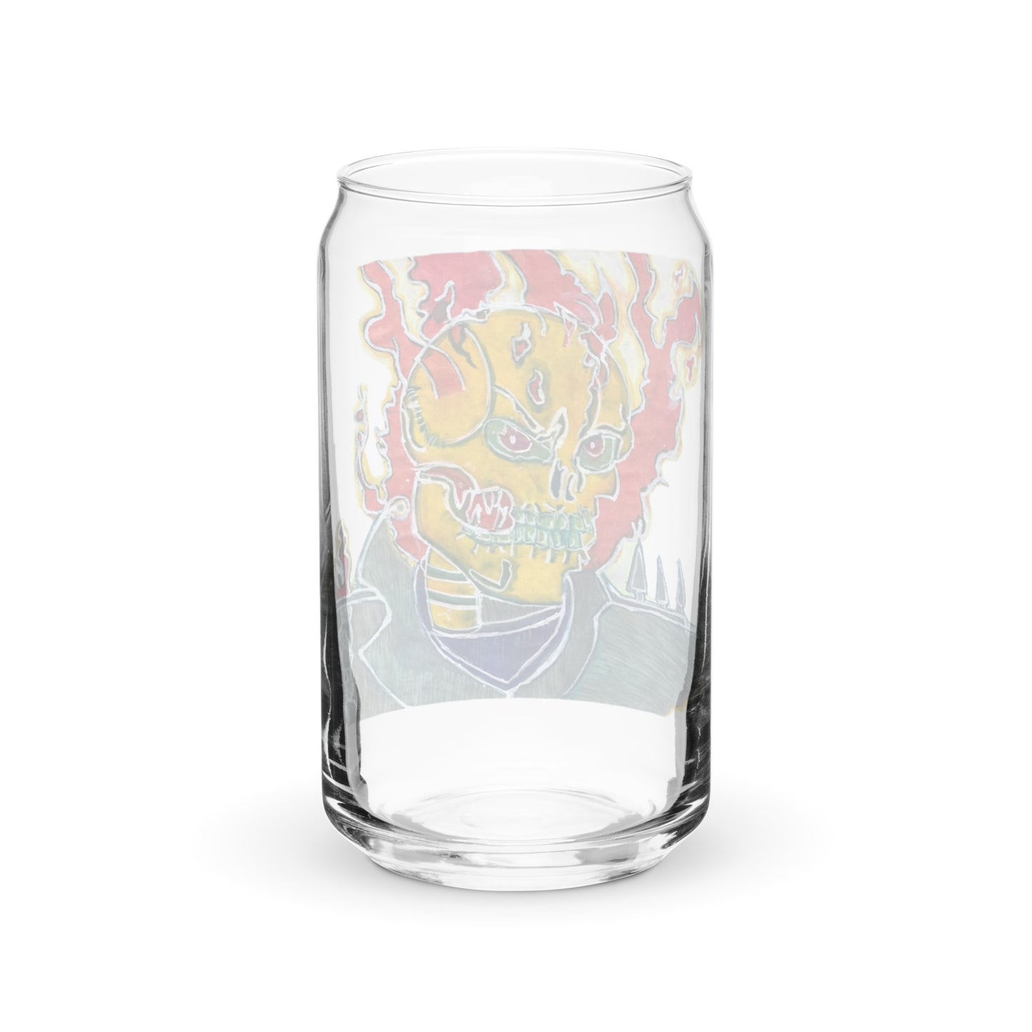 Beer Can Glass Shaped Original Art Designed Skeleton On Fire