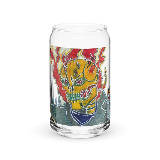 Beer Can Glass Shaped Original Art Designed Skeleton On Fire