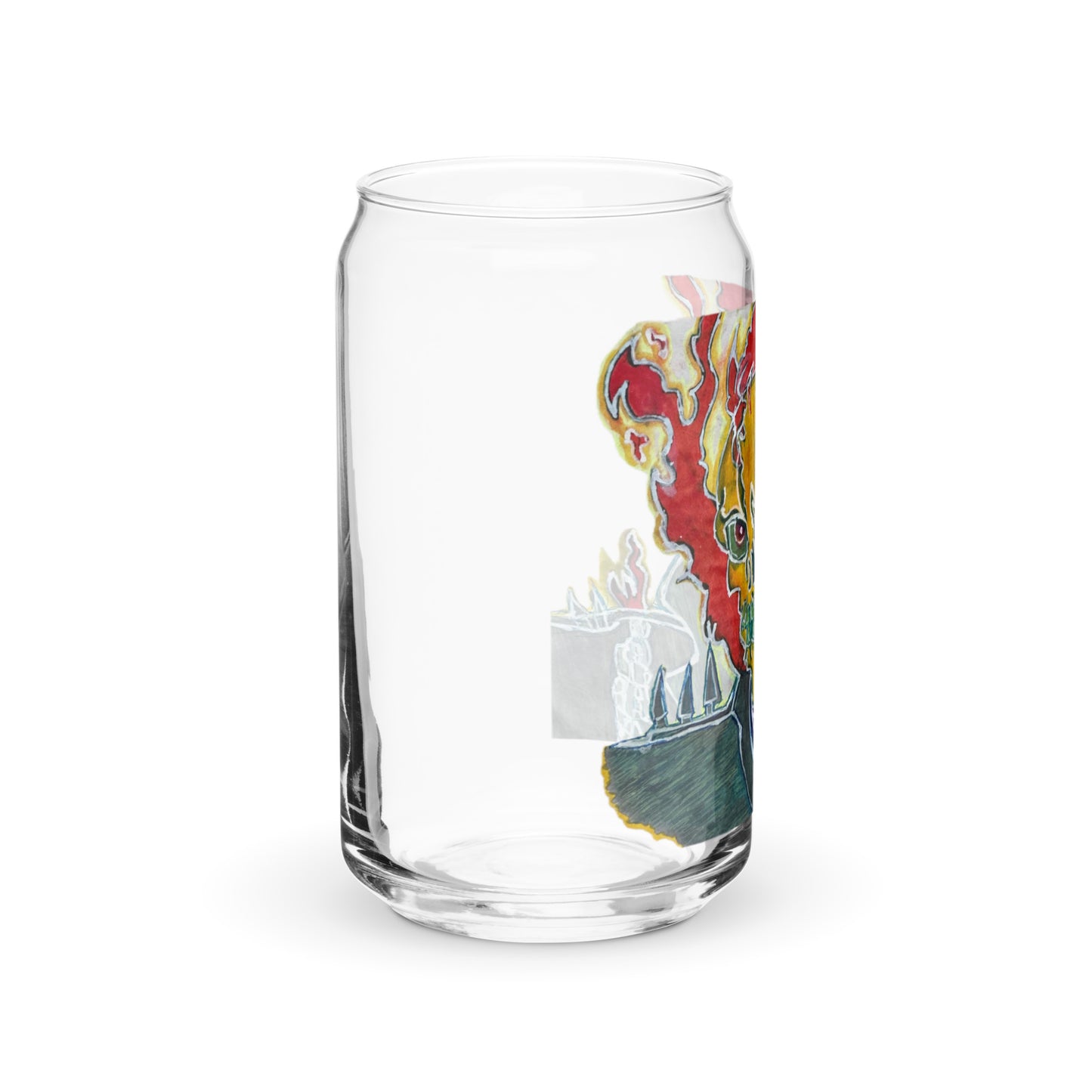 Beer Can Glass Shaped Original Art Designed Skeleton On Fire